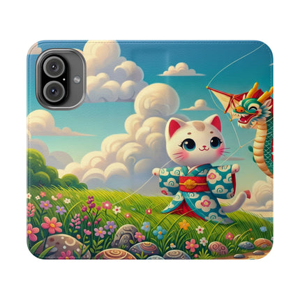 🪁🐉 Geisha Kitten and the Dragon Kite Flip Case – Joyful Flight & Dragon Spirit
