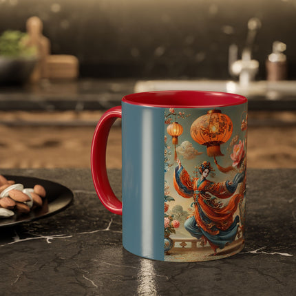 Golden Dragon & Lantern Lady Colorful Mug – Imperial Dragon & Elegant Harmony