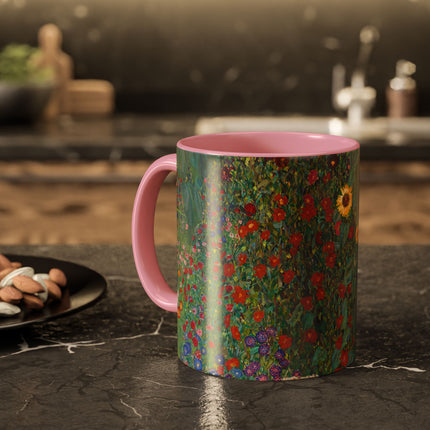 Farm Garden with Sunflowers by Gustav Klimt Colorful Mugs (11oz, 15oz)