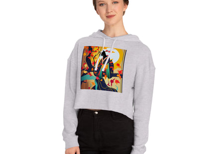 Black Cat in Kimono Women’s Cropped Hooded Sweatshirt