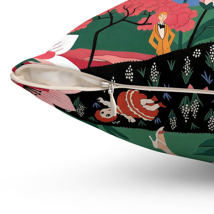 🪁🌺 The Lady Of The Flying Garden Square Pillow – Art Deco Floral Fantasy