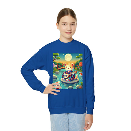 Melodic Kitten by the Koi Pond Youth Crewneck Sweatshirt – Harmony, Joy & Whimsical Charm