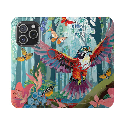 🦖🦋 Colorful Raptor Flip Case – Butterfly Wonder & Forest Adventure