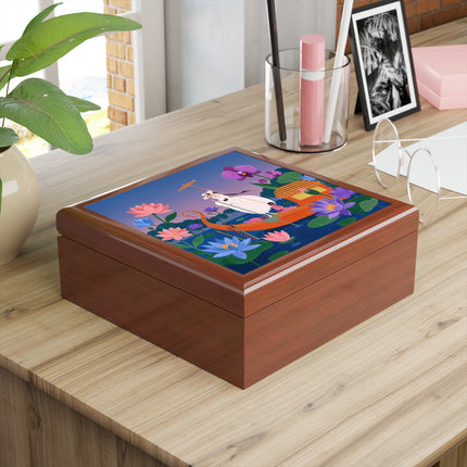 🪷🛶 The Lady Of The Lotus Lake Jewelry Box – Art Deco Garden Voyage
