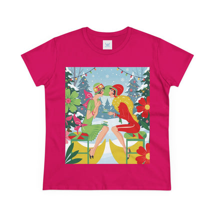 ☕❄️ Christmas Tea In The Snow Garden Cotton Tee – Art Deco Holiday Friendship