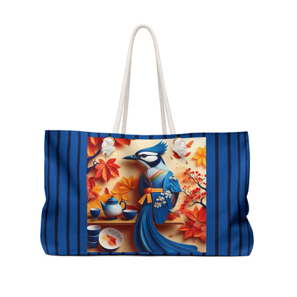 Blue Jay at an Autumn Tea Ceremony Weekender Bag