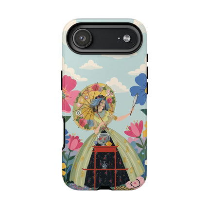 🌸🪞 The Floral Parasol Reflection Phone Case – Art Deco Garden Fantasy