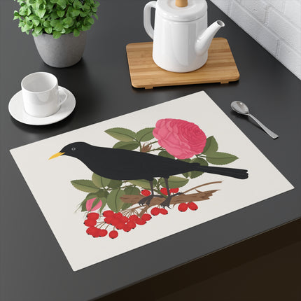 Blackbird & Rose Placemat – Timeless Elegance & Nature's Harmony