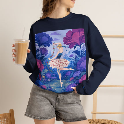 🌸🩰 The Enchanted Garden Ballet Crewneck Sweatshirt – Art Deco Floral Whimsy