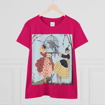 🦚🦜 The Ladies Of The Garden Aviary Cotton Tee – Art Deco Bird Fantasy