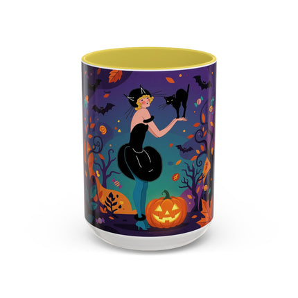 🐈‍⬛🎃 The Midnight Black Cat Masquerade Colorful Mug – Whimsical Halloween Elegance