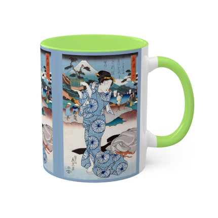 Japanese woman woodblock print by Keisai Eisen Colorful Mugs, 11oz