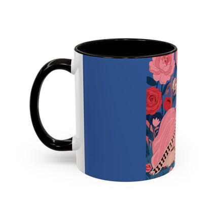 The Lady And The Scarlet Macaw Colorful Mugs – Art Deco Floral Elegance
