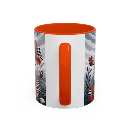 ☔🌹 The Scarlet Checkerboard Rainstorm Colorful Mug – Art Deco Floral Elegance