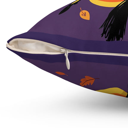 🐈‍⬛🎃 The Black Cat Witch Of Pumpkin Manor Square Pillow – Whimsical Halloween Charm