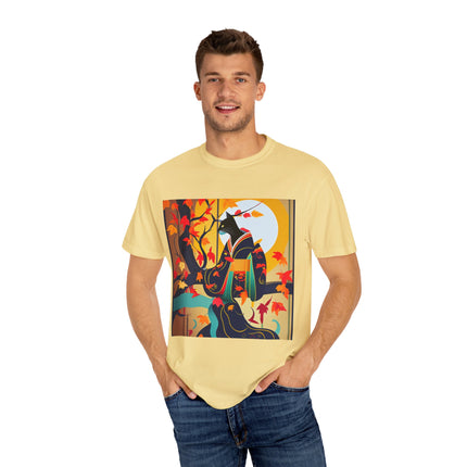 Black Cat in Kimono Unisex Garment-Dyed T-shirt