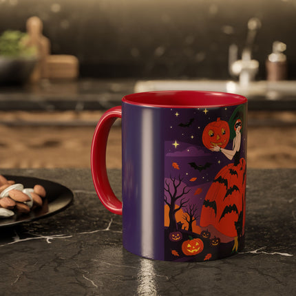 🎃🌕 The Pumpkin Moon Enchantress Colorful Mug – Elegant Halloween Masquerade
