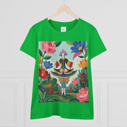 🌸🏯 The Pagoda Garden Enchantress Cotton Tee – Colorful Art Deco Fashion Fantasy