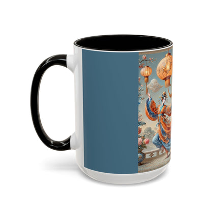 Golden Dragon & Lantern Lady Colorful Mug – Imperial Dragon & Elegant Harmony