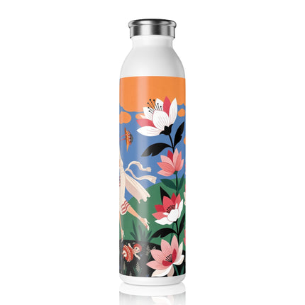 🌸🦋 The Butterfly Garden Adventure Slim Water Bottle – Art Deco Floral Whimsy