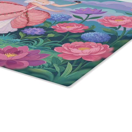 🌸🎭 The Rose Garden Masquerade Glass Cutting Board – Art Deco Floral Elegance