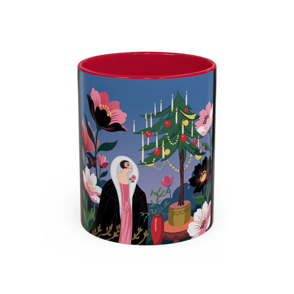 🌹🎄 The Lady Of The Candlelit Rose Tree Colorful Mug – Art Deco Christmas Garden