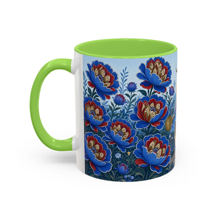 💙🌺 The Sapphire Blossom Garden Dancer Colorful Mug – Art Deco Fashion Fantasy