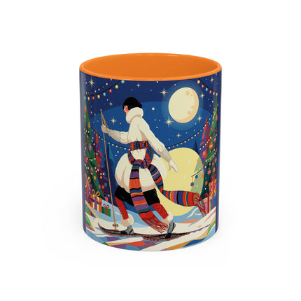🌙🎿 The Moonlit Christmas Skier Colorful Mug – Whimsical Holiday Fantasy