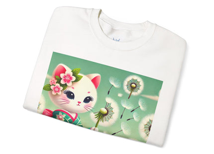 Geisha Kitten and the Dandelion Wish Heavy Blend™ Crewneck Sweatshirt