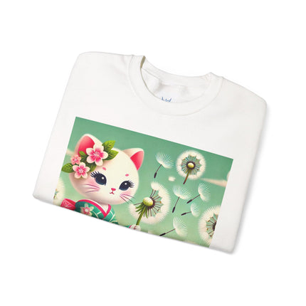 Geisha Kitten and the Dandelion Wish Heavy Blend™ Crewneck Sweatshirt