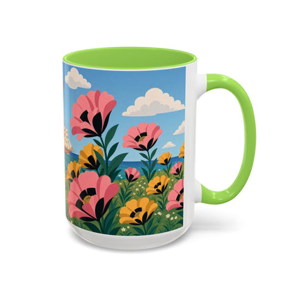 🌸⛵ The Seaside Blossom Promenade Colorful Mug – Art Deco Coastal Elegance