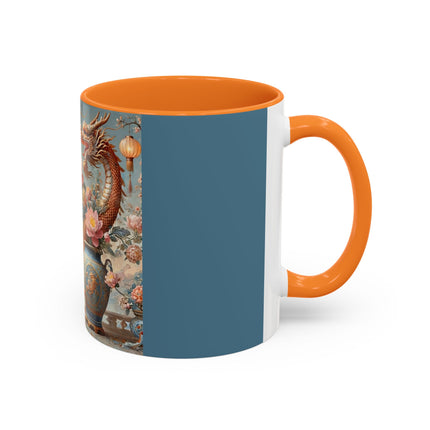 Golden Dragon & Lantern Lady Colorful Mug – Imperial Dragon & Elegant Harmony