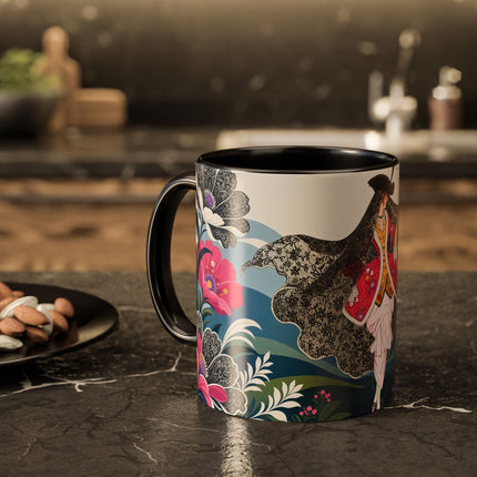 🌸🎀 The Pink Lace Garden Promenade Colorful Mug – Art Deco Fashion Elegance