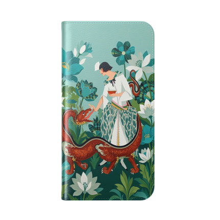 🐉🌿 The Dragon Keeper Flip Case – Art Deco Floral Fantasy