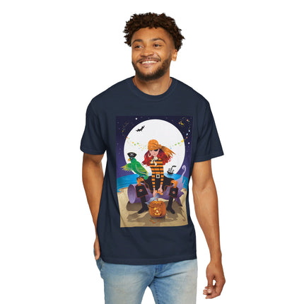 Moonlit Pirate Halloween Unisex Garment-Dyed T-shirt