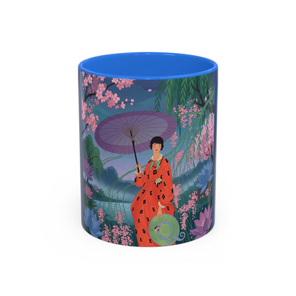 The Lady Of The Cherry Blossoms Colorful Mugs – Art Deco Spring Elegance