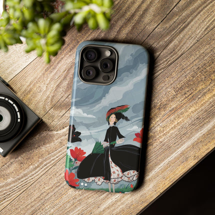 🌧️🌺 The Stormy Flower Walk Phone Case – Art Deco Floral Fashion