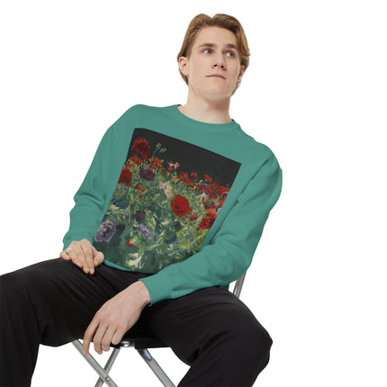Poppies (A Study of Poppies for Carnation, Lily, Lily, Rose) by John Singer Sargent Unisex Garment-Dyed Sweatshirt