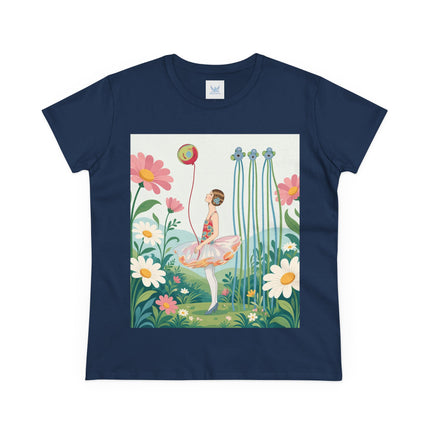 🌼🎈 The Garden Balloon Dancer Cotton Tee – Art Deco Floral Whimsy