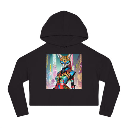 Cyber Cat Glamour Cropped Hooded Sweatshirt