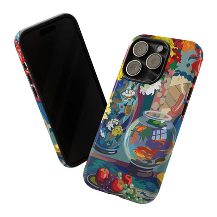 Floral Fishbowl Still Life Phone Case – Vibrant Harmony & Colorful Life