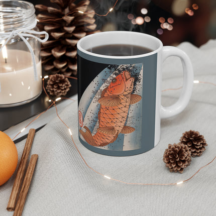 Carp Swimming up a Waterfall by Yashima Gakutei Ceramic Mug 11oz
