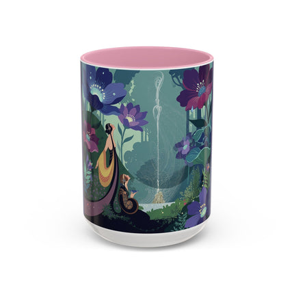 The Lady Of The Moonlit Fountain Colorful Mugs – Art Deco Botanical Serenity