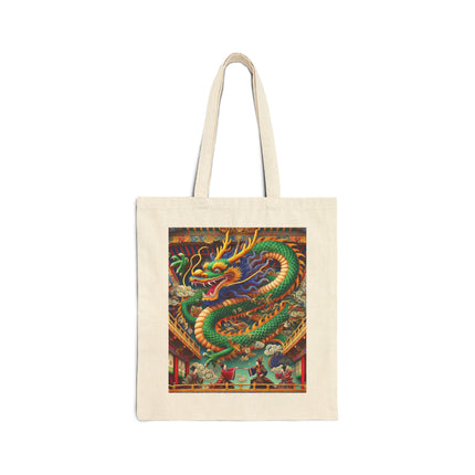 Tibetan Dragon Over Kabuki Duel Cotton Canvas Tote Bag
