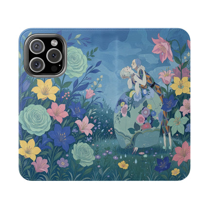 🌸💙 The Lovers In The Enchanted Garden Flip Case – Art Deco Floral Romance