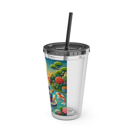 Melodic Kitten by the Koi Pond Sunsplash Tumbler with Straw, 16oz