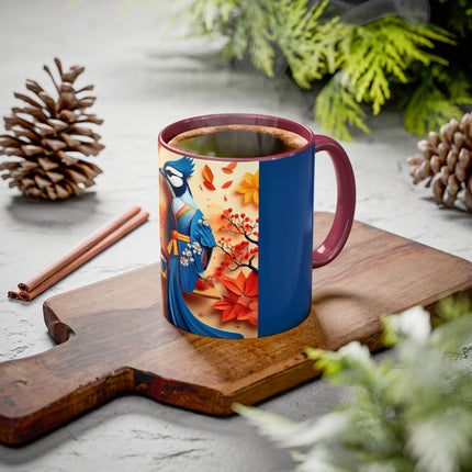 Blue Jay at an Autumn Tea Ceremony Colorful Mugs (11oz, 15oz)