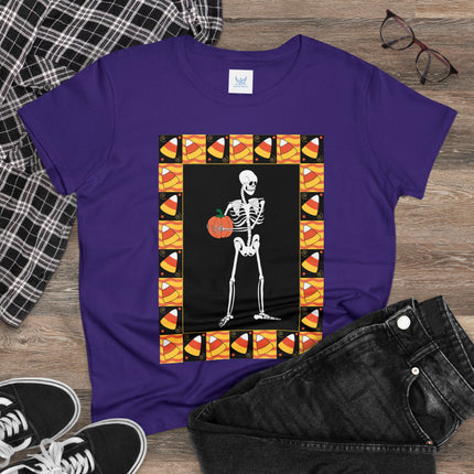 Candy Corn Skeleton Women's Midweight Cotton Tee