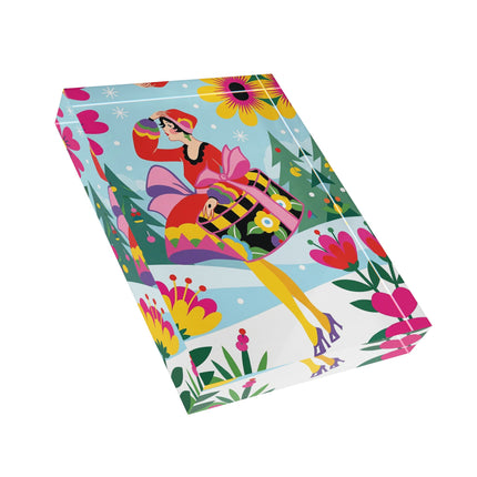 🌸🎄 Christmas In The Winter Garden Acrylic Art Block – Whimsical Holiday Fantasy