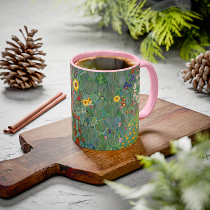 Farm Garden with Sunflowers by Gustav Klimt Colorful Mugs (11oz, 15oz)